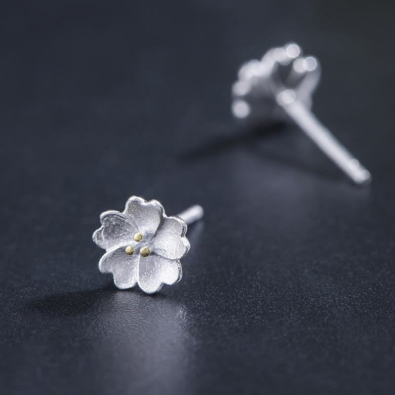 Buddha Stones925スターリングシルバー 桜 フローラル カーム スタッドピアス