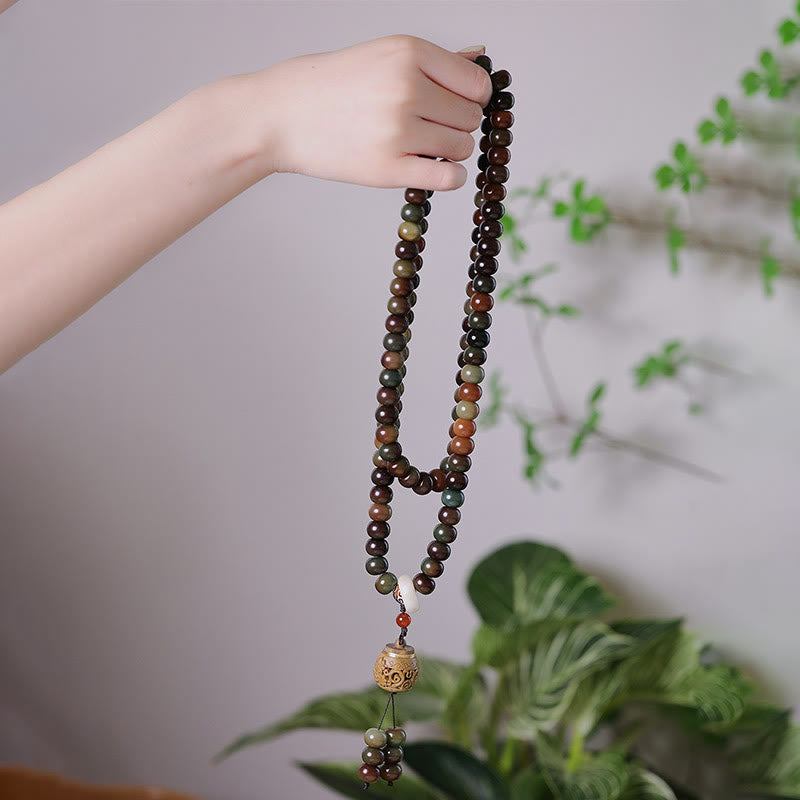 Buddha Stones108 個入りMalaビーズ 敦煌色 菩提樹種 ビーズ 邪悪な霊を寄せ付けないブレスレット
