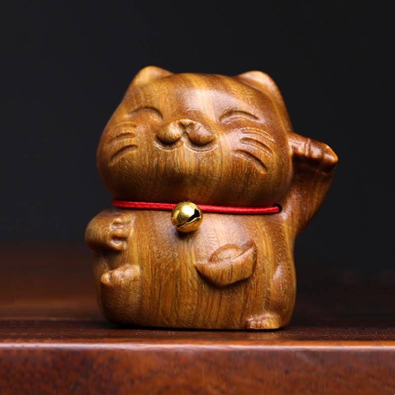 Buddha Stones緑 白檀 小型 かわいい 招き猫 平和 飾り - グリーンサンダルウッド 4.5×5cm - image 0