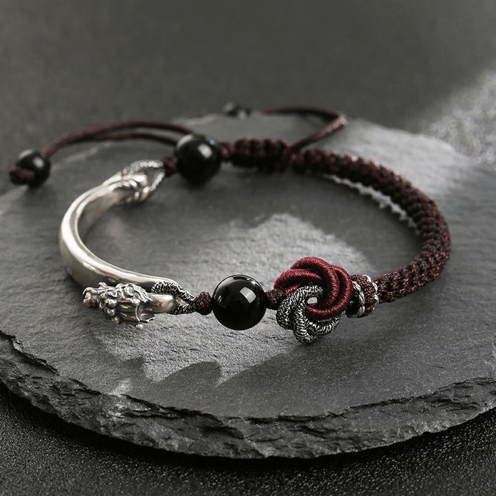 Buddha Stones925スターリングシルバー 縁起の良い龍の成功を祈る手作り編みブレスレット