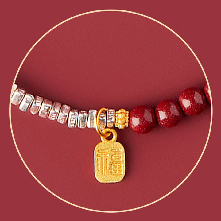 Buddha Stones925 スターリングシルバー 辰砂 フーキャラクター 祝福ブレスレット