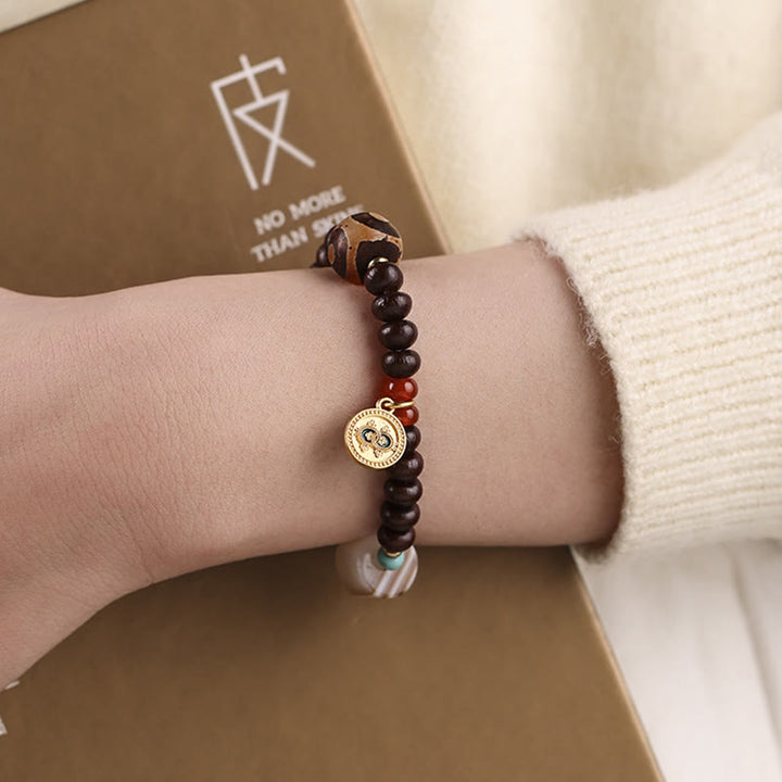 Buddha Stones天然チベット紫菩提樹シードビーズ 富の神 知恵のブレスレット