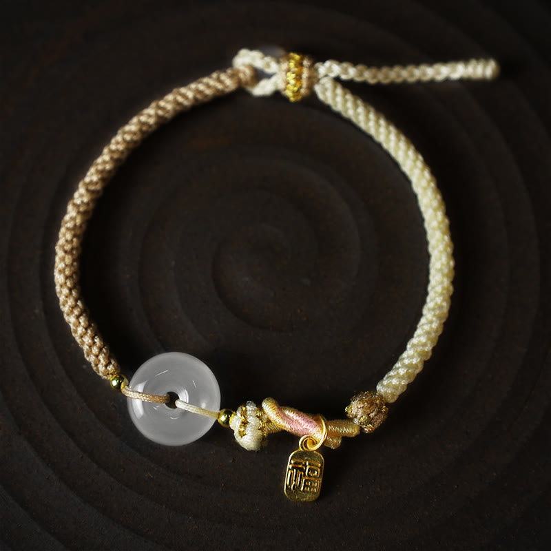 Buddha Stonesハンドメイド ホワイトアゲート 平和バックル 幸運 幸福 保護 織り紐 ブレスレット