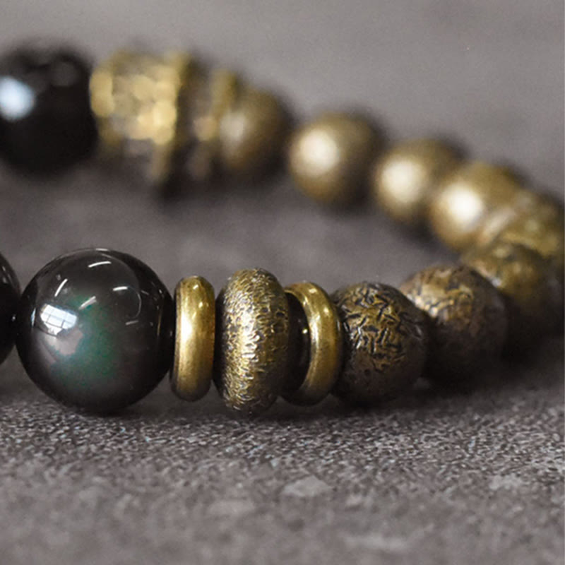 Buddha Stonesレインボーオブシディアン 銅ビーズ ポジティブトランスフォーメーションブレスレット