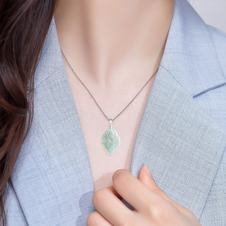 Buddha Stones 925スターリングシルバー 天然翡翠 九尾狐 繁栄のネックレスペンダント