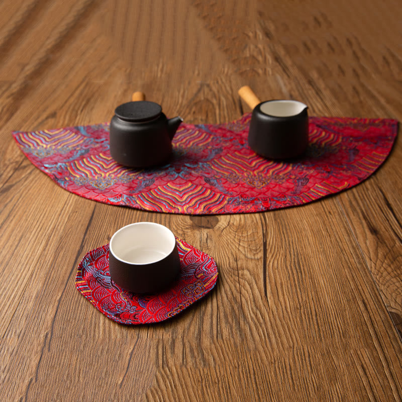 Buddha Stonesヴィンテージ海波竹梅刺繍カップマットパッドティーカップコースターカンフーティーマット