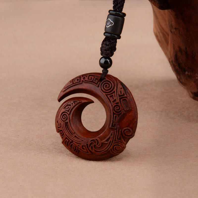 Buddha Stones小葉 紫檀 黒檀 幸運を呼ぶ デザインパターン 守護 ネックレス ペンダント