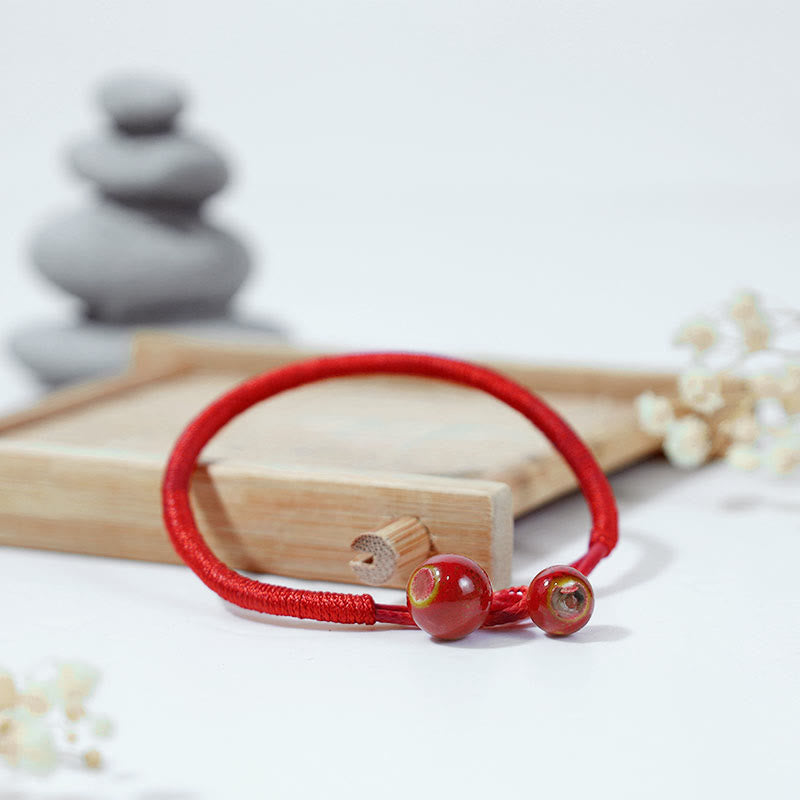 Buddha Stones風水ラッキーレッドストリングセラミックブレスレット