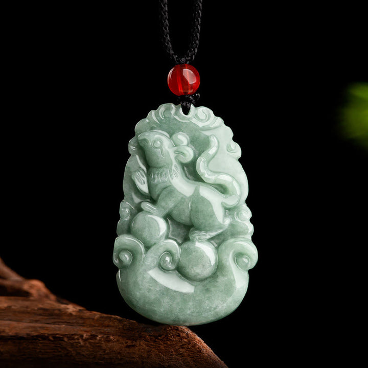 Buddha Stones天然グリーン翡翠 12星座 幸運 繁栄 ネックレス ペンダント