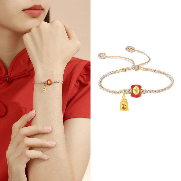 Buddha Stones925 スターリングシルバー ハンドメイド 縁起の良い漢字の祝福編み紐ブレスレット