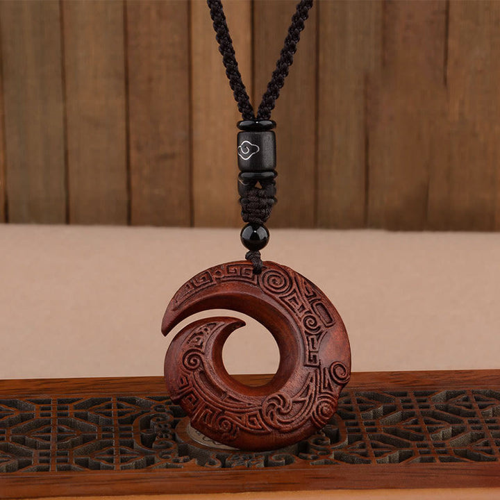 Buddha Stones小葉 紫檀 黒檀 幸運を呼ぶ デザインパターン 守護 ネックレス ペンダント