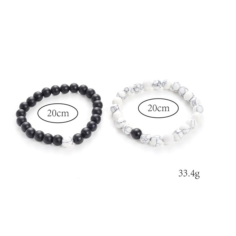 Buddha Stones2個入り 天然フロストストーン ホワイトターコイズビーズ カップルブレスレット