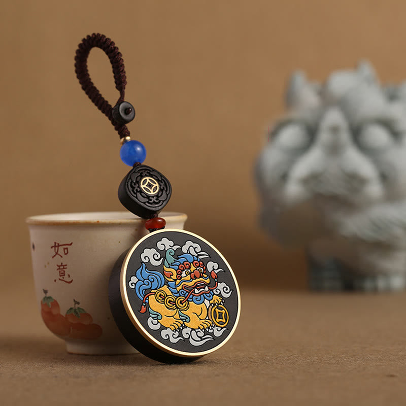Buddha Stones銅貨 黒檀 幸運 富を引き寄せる キーチェーン 装飾