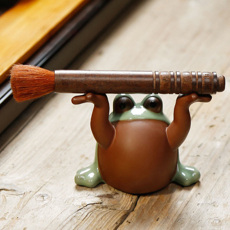 Buddha Stones風水 富と幸運 かわいいカエル 陶器 ティーペット 置物 装飾
