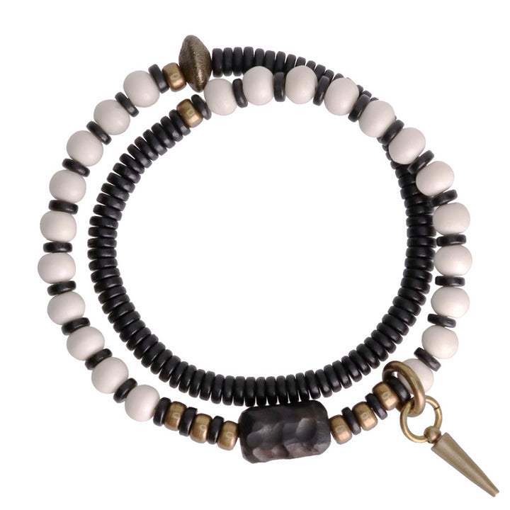 Buddha Stones骨ビーズ 黒檀 木 銅 強さ カップル ブレスレット