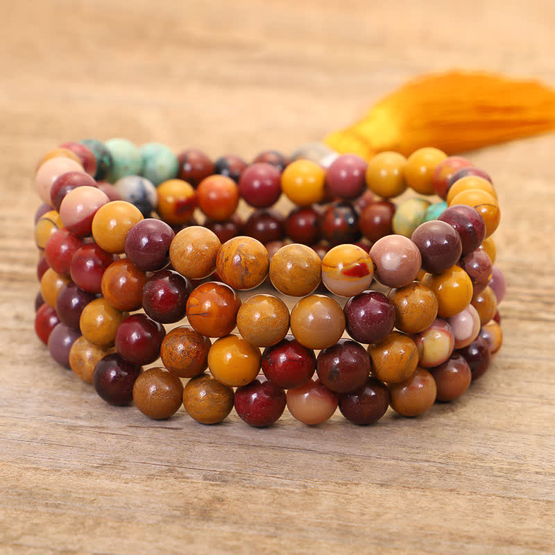 Buddha Stones 108Malaビーズ ムーカイト 感情成長ブレスレット タッセルネックレスペンダント