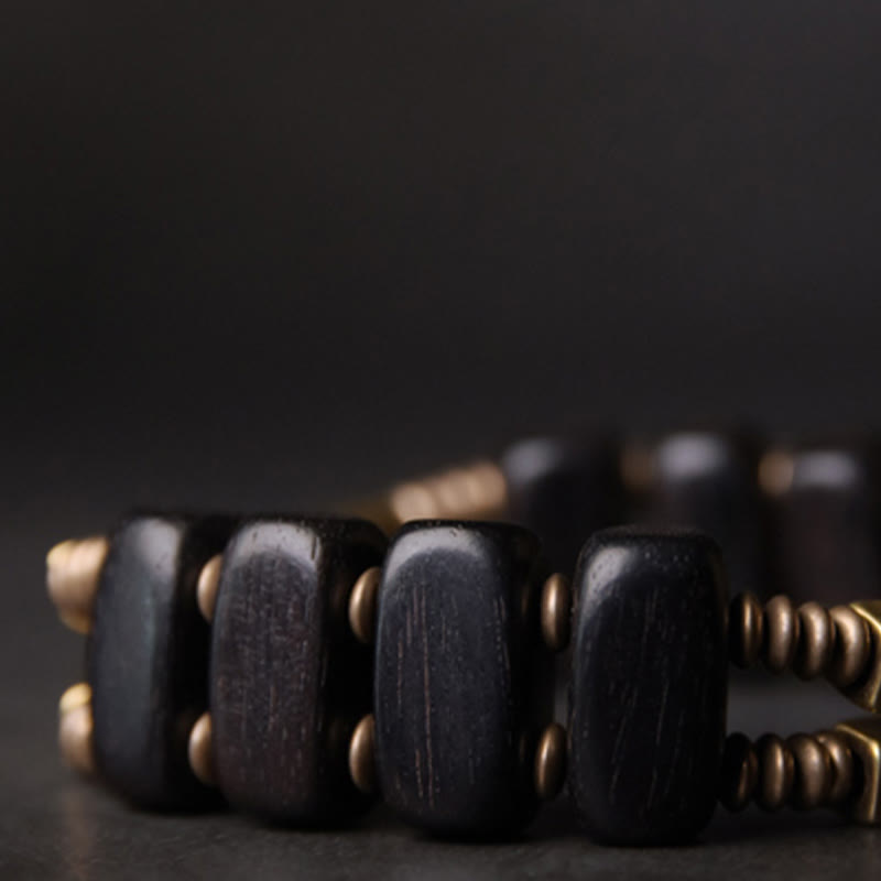 Buddha Stonesチベット黒檀木銅バランス二重層ブレスレット