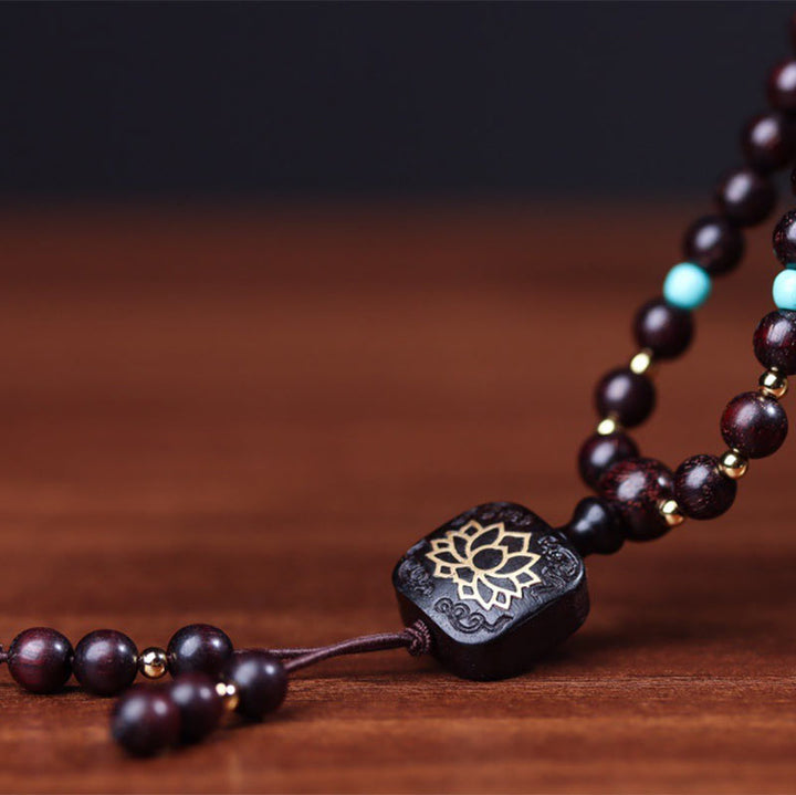 Buddha Stones 108Malaチベット小葉紅檀蓮華バランスブレスレット