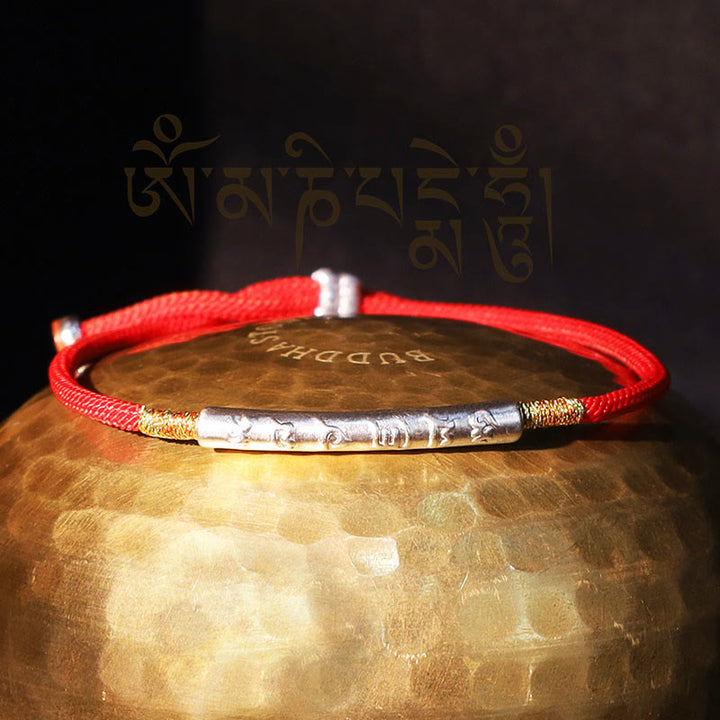 Buddha Stonesチベット仏教 手作り マニマントラ 幸運の赤紐のブレスレット - シルバー（手首周り13～21cm） - image 9