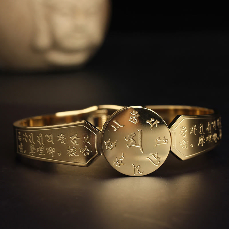 Buddha Stones陰陽 蓮オーム・マニ・パドメ・フムマントラ チタン鋼 ハーモニーブレスレット バングル