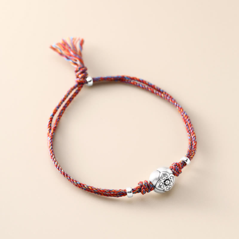 Buddha Stones999 スターリングシルバー 柿 幸運 マルチカラー 編み込みブレスレット