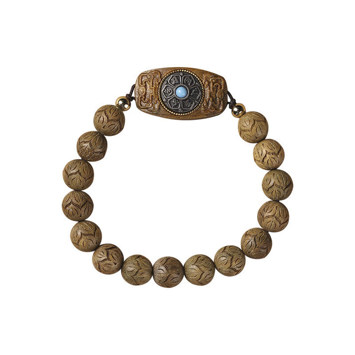 Buddha Stonesグリーンサンダルウッド黒檀サンダルウッドオーム・マニ・パドメ・フム癒しのブレスレット