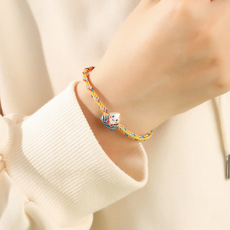 Buddha Stones925 スターリングシルバー ドラゴンボートフェスティバル 粽柄 幸運 ハンドメイド マルチカラー ロープ 子供 大人 ブレスレット