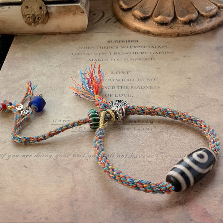 チベット産925スターリングシルバー製 オム・Om Mani Padme Humハンドメイド ジビーズプロテクション編みブレスレット