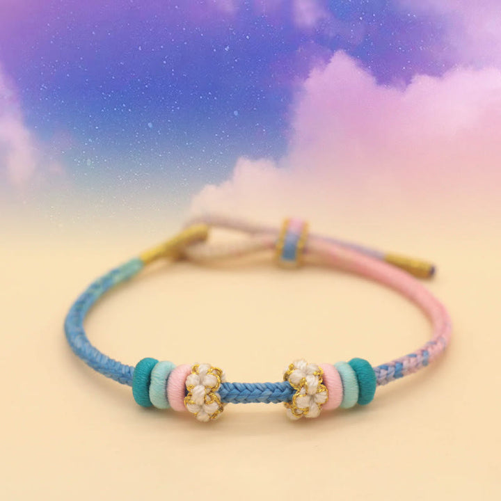 Buddha Stonesハンドメイド8スレッドピースノットピーチブロッサムノット幸運ロープ編みブレスレット - 星（ブルーピンク）（手首周り14～18cm） - image 6
