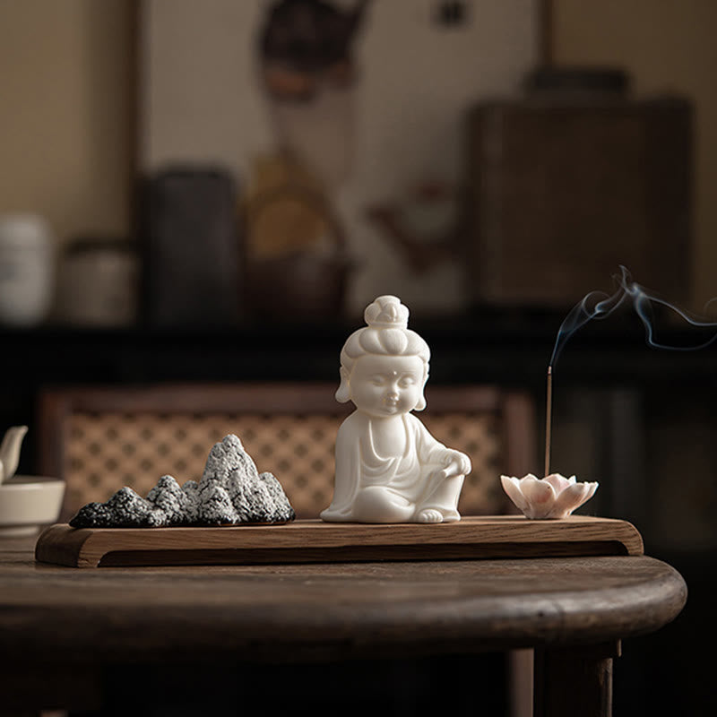 Buddha Stones蓮の花 如来 観音 観音 地蔵菩薩 瞑想 陶器 スティック 香炉 装飾