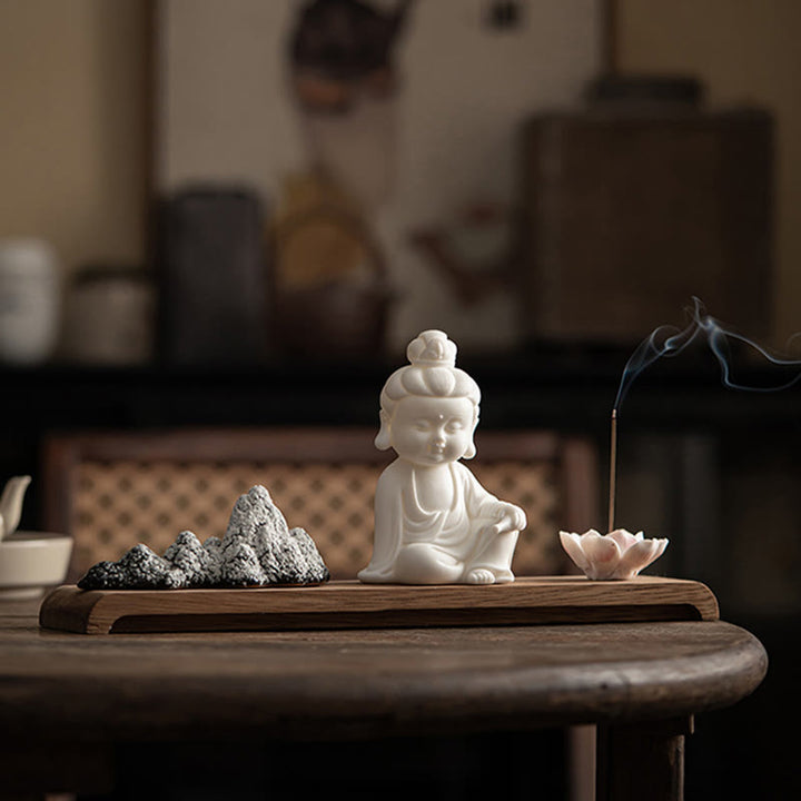 Buddha Stones蓮の花 如来 観音 観音 地蔵菩薩 瞑想 陶器 スティック 香炉 装飾
