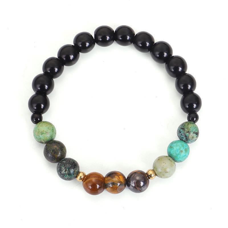 Buddha Stones 108Malaビーズ 天然石 タイガーアイ ターコイズ 保護 強さ ブレスレット ネックレス
