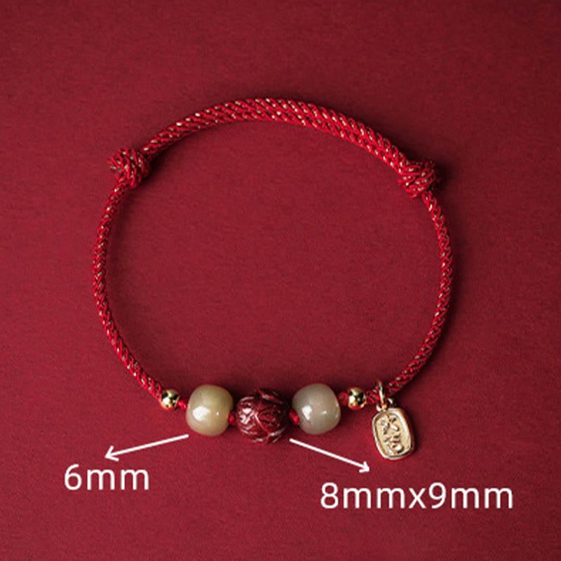 Buddha Stones14K ゴールドメッキ 和田翡翠 辰砂 蓮華 幸運 手作り ロープブレスレット - image 4