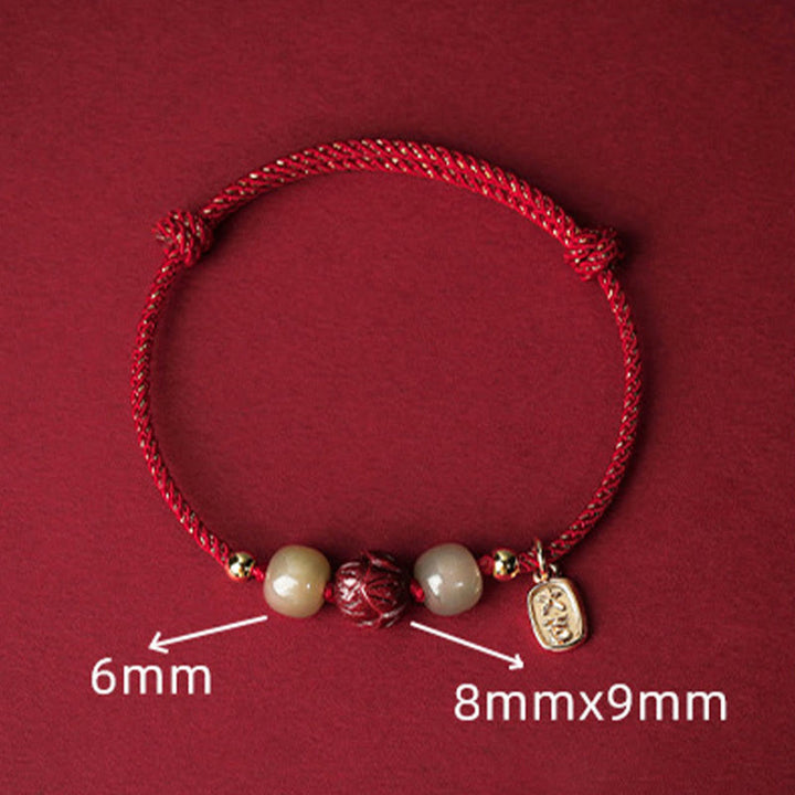 Buddha Stones14K ゴールドメッキ 和田翡翠 辰砂 蓮華 幸運 手作り ロープブレスレット - image 4