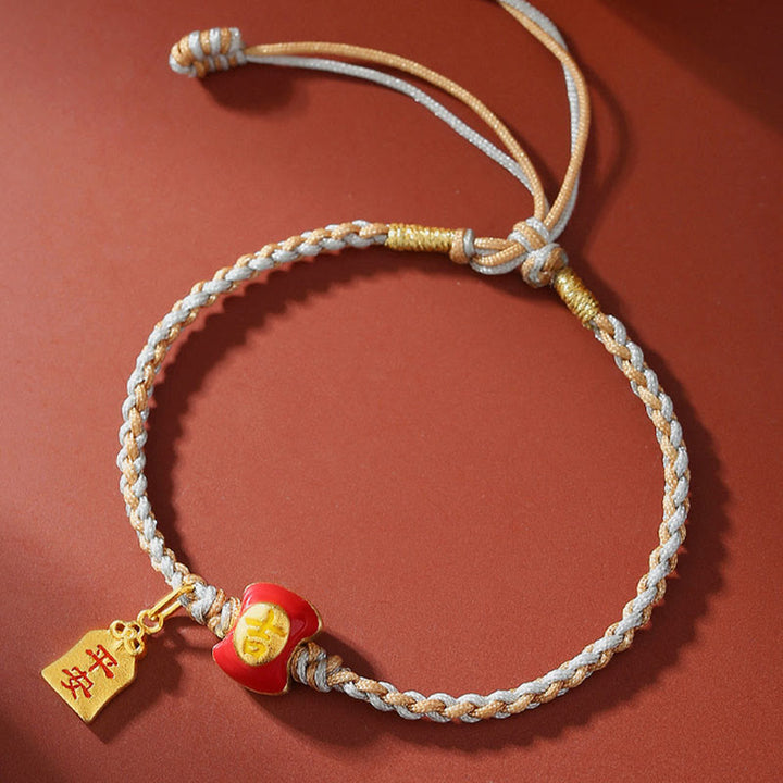 Buddha Stones925 スターリングシルバー ハンドメイド 縁起の良い漢字の祝福編み紐ブレスレット