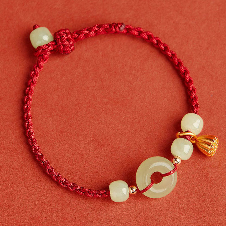 Buddha Stonesラウンドピース平和のお守りチャーム翡翠蓮幸福豊穣富ストリングブレスレット - image 4