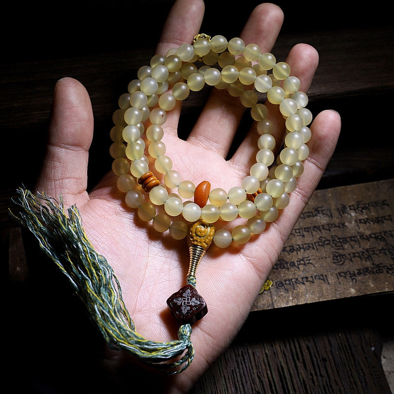 Buddha Stones108 個入りMalaビーズ チベット産 羊角琥珀 幸運のブレスレット