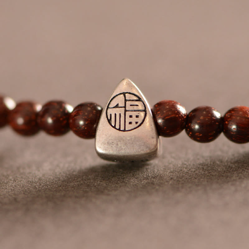 Buddha Stones925スターリングシルバー インド産小葉レッドサンダルウッド フーキャラクタープロテクショントリプルラップブレスレット