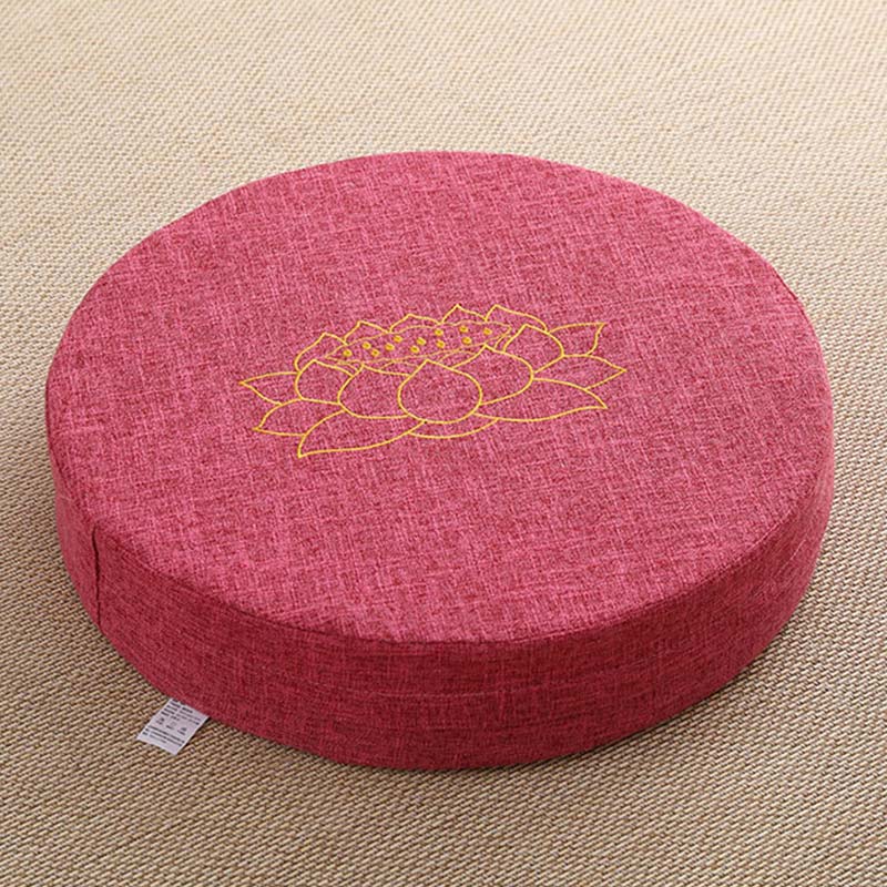 Buddha Stonesと蓮の刺繍入りコットンリネン瞑想用シートクッション
