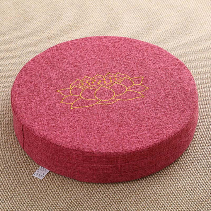 Buddha Stonesと蓮の刺繍入りコットンリネン瞑想用シートクッション