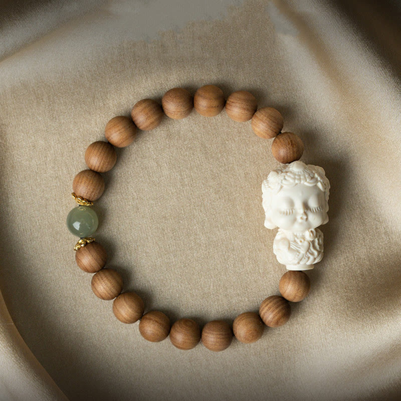 Buddha Stones白檀 和田翡翠 象牙 フルーツグリーンターラ 守護ブレスレット