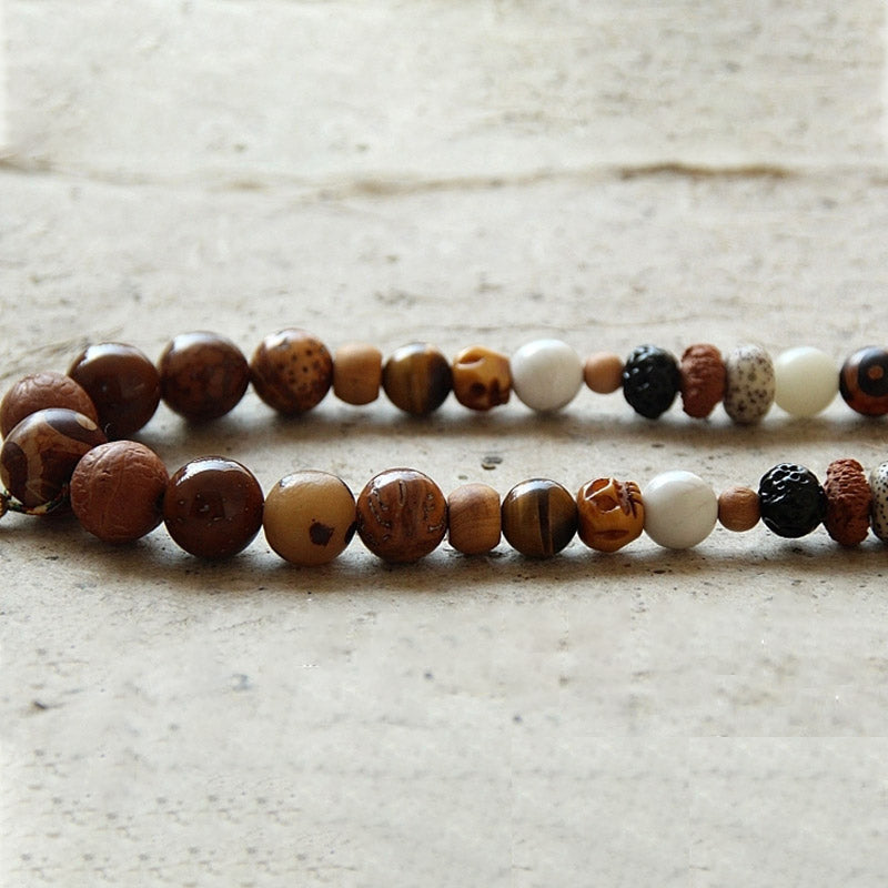 チベットのBuddha Stones108個のMala、九宮八卦菩提樹の実、ヤクの骨の金剛杵、調和のブレスレット