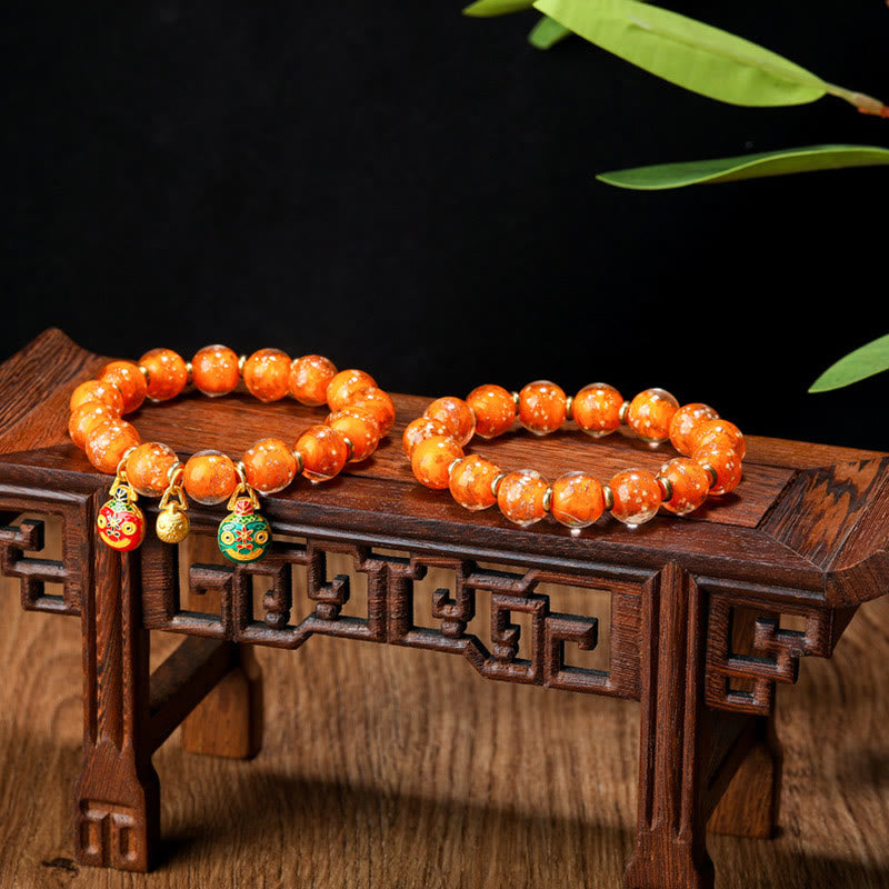 Buddha Stones金呑み獣ファミリーチャーム 光る蛍光Liuliガラスビーズ 成功ブレスレット
