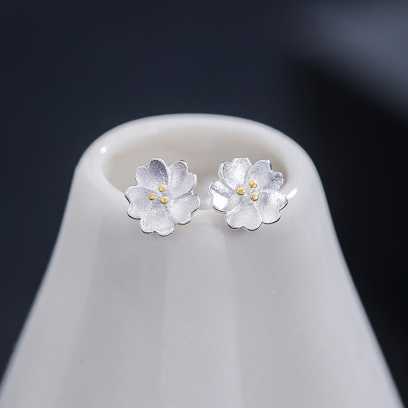 Buddha Stones925スターリングシルバー 桜 フローラル カーム スタッドピアス