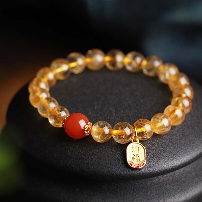 Buddha Stonesシトリン レッドアゲート 幸運のチャームブレスレット
