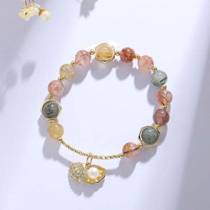 Buddha Stones天然 カラフル ルチルクォーツ シェル 保護 ビーズ ブレスレット