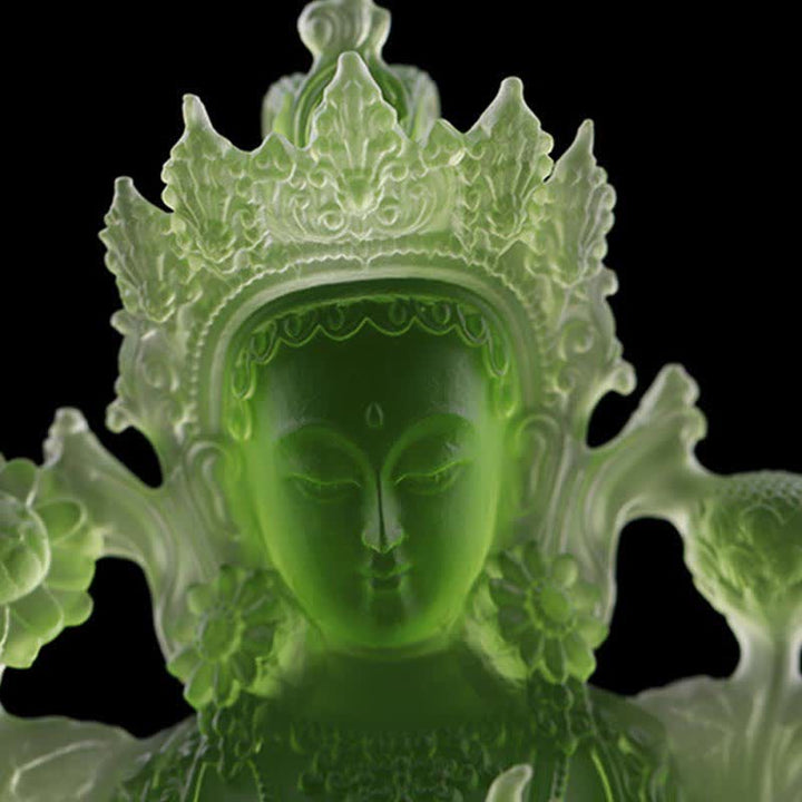 Buddha Stonesグリーンターラ ハンドメイド リュウリ クリスタル アートピース 守護 自宅 オフィス 像 装飾