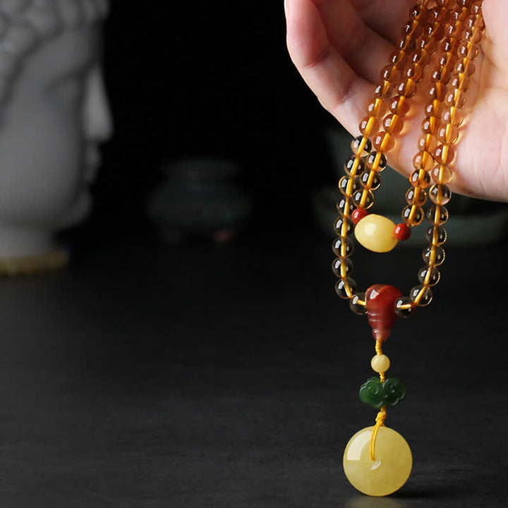 108個のマーラー数珠ビーズ、天然シトリン、アンバー、平和のお守りチャーム、レッドアゲート、貔貅（ピクシウ）保護チャームブレスレット - image 5