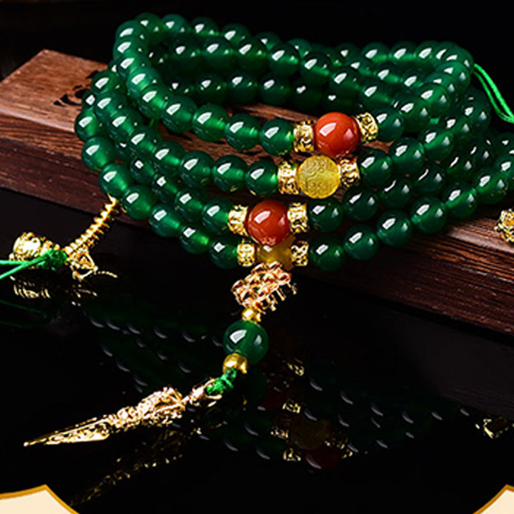 Buddha Stones108個入り 天然グリーン瑪瑙 成功のブレスレットMala