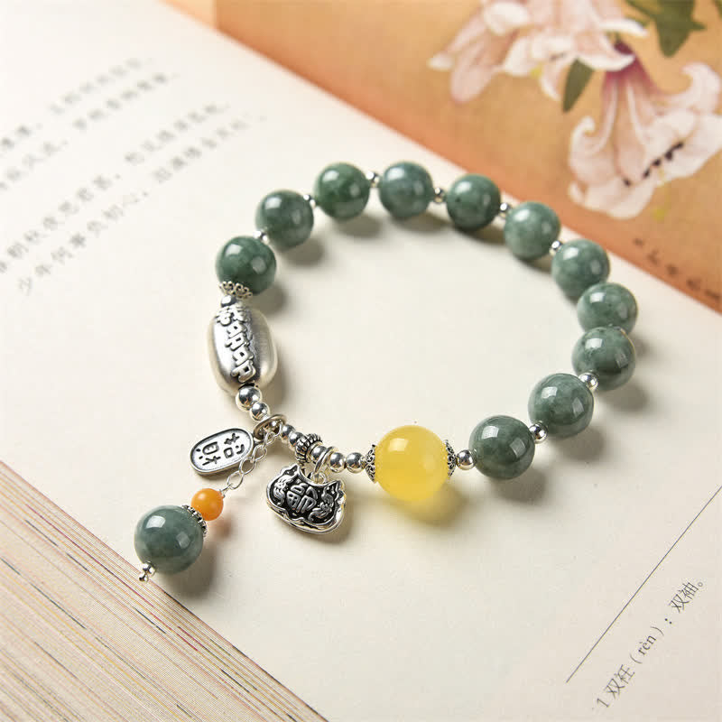 Buddha Stones925スターリングシルバー シアンジェイドアンバー サクセスブレスレット